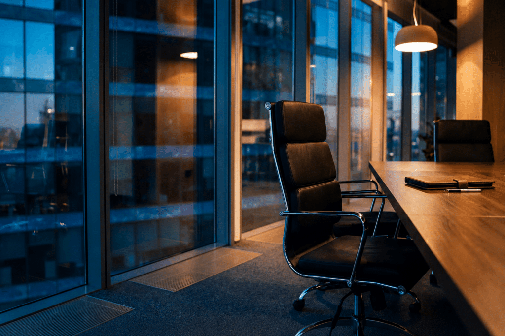 Image of empty chair at board room