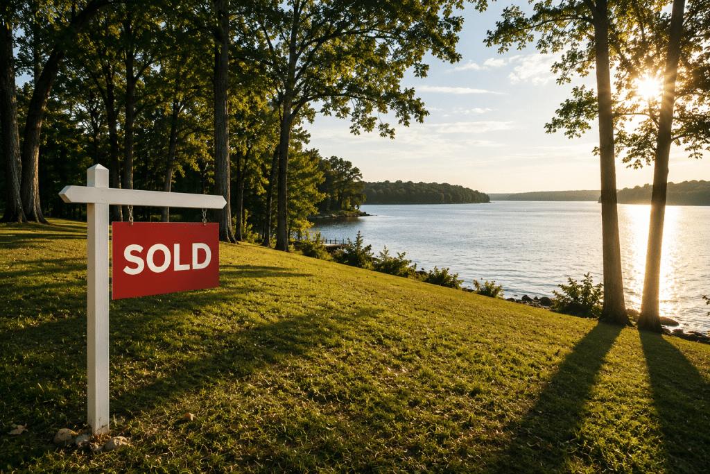 sold sign on a lakefront property