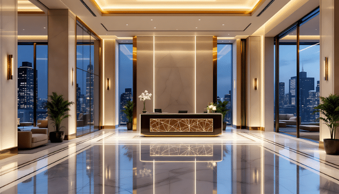 upscale hotel lobby
